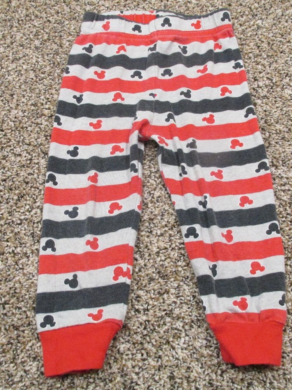 Mickey Mouse Pajama Pants Toddler Boys 24M Red Black Striped Elastic Jammies